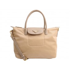 Prada Tessuto Nylon Bőr Díszítésű Táska Bézs