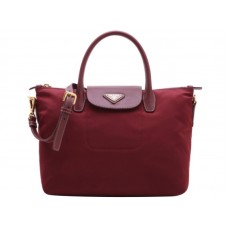 Prada Tessuto Nylon Bőr Díszítésű Táska Burgundia