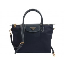 Prada Tessuto Nylon Bőr Díszítésű Táska Sötétkék