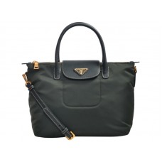 Prada Tessuto Nylon Bőr Díszítésű Táska Sötétzöld