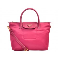 Prada Tessuto Nylon Bőr Díszítésű Táska Rózsaszín