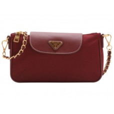 Prada Tessuto Nylon Saffiano Bőr Csuklópánt Táska Burgundi