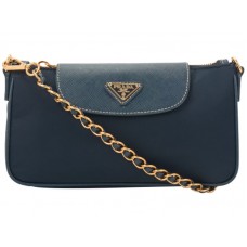 Prada Tessuto Nylon Saffiano Bőr Csuklópánt Táska Sötétkék