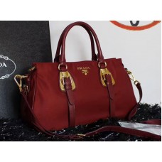 Prada Tessuto Nylon Puha Marhabőr Felső Fogantyús Táska Burgundi