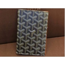 Goyard Goyardine útlevéltartó fekete színben, barna bőr szegéllyel