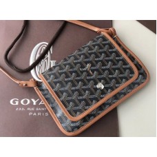Goyard Goyardine Plumet keresztpántos pénztárca fekete, barna bőr szegéllyel
