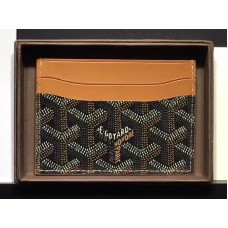 Goyard Goyardine Saint Sulpice kártyatartó fekete színben, barna bőr szegéllyel