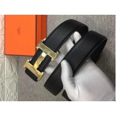 Hermès Fényes Arany H Övcsat és Megfordítható Bőrszíj Fekete