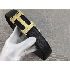 Hermès Arany H Övcsat és Megfordítható Bőrszíj Fekete