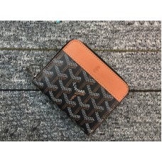 Goyard Chevron kis cipzáras fekete pénztárca barna bőr szegéllyel