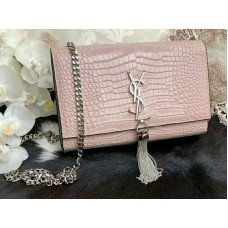 Saint Laurent Kate közepes bojtos krokodilbőr fényes bőr napszemüveg világosrózsaszínben