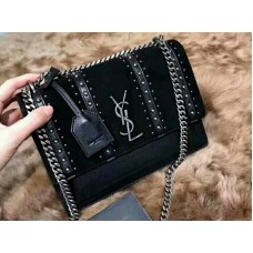 Saint Laurent Sunset közepes bőr velúr és szegecsekkel fekete bőrből