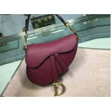 Dior Mini Nyereg Borjúbőr Táska Arany Hardverrel Bordó M0447s1